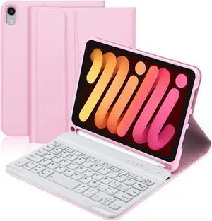 iPad Mini 7th Gen Keyboard Case 2024,Boriyuan Detachable Bluetooth Keyboard Slim Folio Smart Cover with Build-in Pencil Holder for iPad Mini (A17 Pro) 7th Gen 2024 / iPad Mini 6th Gen 8.3 Inch, Pink