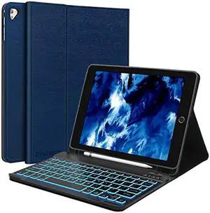 D DINGRICH Keyboard Case for iPad 6th Generation(2018), 5th Gen(2017), Air 2/Air, iPad Pro 9.7, Protective Case with Pencil Holder, Backlit Bluetooth Detachable Keyboard, Auto Sleep/Wake, DB