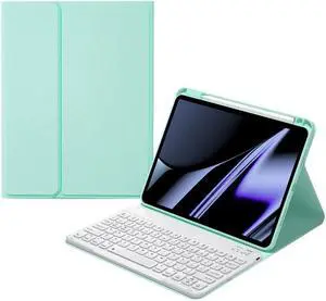 AnMengXinLing Keyboard Case for iPad 10.2" 9th 8th 7th Generation, Magnetically Detachable Wireless Keyboard with Pencil Holder for 10.2inch iPad 9/iPad8/iPad7/Air3/Pro10.5, Mint Green