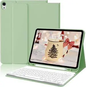 kenke Keyboard Case for iPad Air 11 Inch (M2) 2024, iPad Air 5th/4th Generation 10.9 Inch 2022/2020, Stand Folio Slim Cover with Pencil Holder, Magnetically Detachable Wireless Keyboard, Green