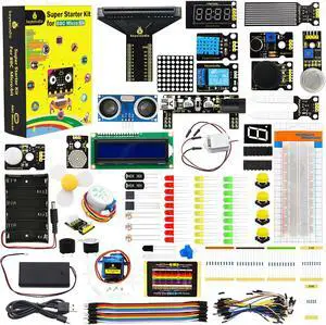KEYESTUDIO Super Starter Kit for Microbit V2 V1.5 STEM Learning|Without Micro:bit Board, 40 Lessons Tutorial, with T-Breakout Board, Breadboard, LCD Display etc. Educational Kit for Beginners