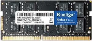 Kimtigo DDR4 16GB Laptop Dram 2666MHz (PC4-21300) CL19 (Compatible with 2400MHz or 2133MHz) 1.2V Notebook (SODIMM) RAM Non-ECC Unbuffered Single Rank 260 Pin PC Computer Memory Module Upgrade