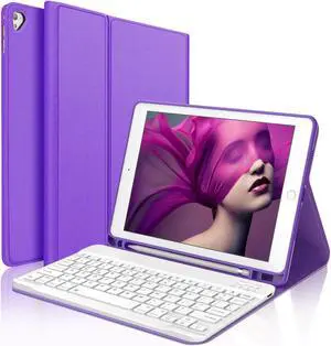 D DINGRICH iPad Case 10.2 with Keyboard 2021, Slim Smart Case - Built-in Pencil Holder - Protective Folio Stand Cover - Detachable Bluetooth Keyboard, iPad Keyboard Case 9th/8th/7th Generation, Purple