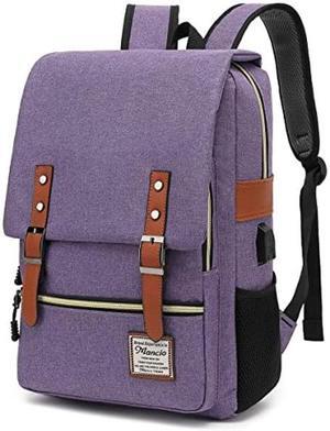 Mancio Vintage Slim Laptop Backpack for Women Men,Tear Resistant Business College Bag with USB Charging Port,Purple.
