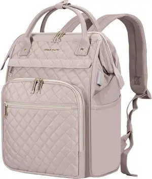 EMPSIGN 17 Inch Laptop Backpack for Women, Work Business Travel Computer College Bags, Large Capacity Water-repellent Quilted Casual Daypack with USB Port, Dusty Pink