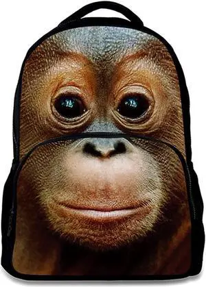 Animal Backpack Orangutan 3D Printing School Student Bag 17 Inch For Man/Kid/Girl/Boy/Woman Black Cool Design Casual Daypack