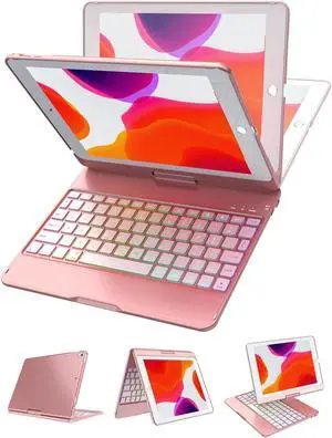 MMK iPad 6th Generation Case with Keyboard | Compatible with iPad 5th Gen (2017) & iPad Air (1st, 2th Gen | 2013, 2014) & iPad Pro 9.7 inch (2016) | 10 Color Backlight & 360 Rotation-Rose Gold