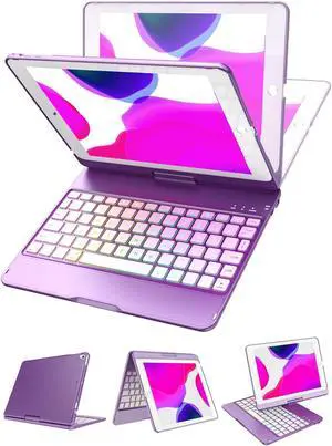 MMK iPad Keyboard Case for iPad 6th Gen 2018, iPad 5th Gen 2017, iPad Pro 9.7, iPad Air 2, iPad Air 1, Backlit 10 Color 360 Screen Rotation iPad Case with Keyboard, Auto Sleep/Wake - Violet