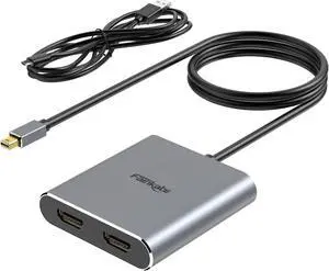 Fairikabe Mini DisplayPort to Dual HDMI Adapter, 4K@60Hz, MST, SST, for Laptop, PC, Monitor, Projector and More