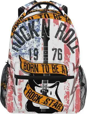 AUUXVA Kids Backpack School Shoulder Bag Large Waterproof Durable Bookbag Laptop Daypack for Students Teens Girls Boys Elementary (Rock Roll Music Guitar)