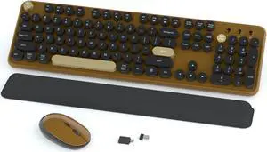 Links9+ Wireless Keyboard and Mouse Combos, Retro Keyboard and Mouse Wireless Full Size, 2.4Ghz Connection and Optical Mouse for Windows, Mac, PC, Laptop for Home and Office (Coffee-Black)