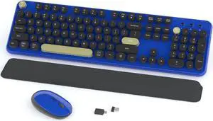 Colorful Wireless Keyboard and Mouse Combos, Retro Keyboard and Mouse Wireless Full Size, 2.4Ghz Connection and Optical Mouse for Windows, Mac, PC, Laptop for Home and Office (Jewel Blue-Black)