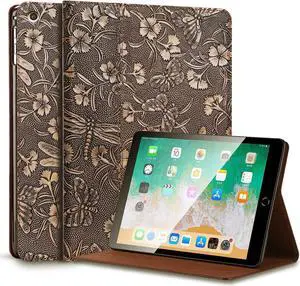 Gexmil Leather Case for Ipad 10.2 2021/2020, Cowhide Folio Cover for New iPad 9th/8th/7th Gen Genuine Leather case, Also applies to iPad 10.2 case 2019 (Butterfly Pattern)