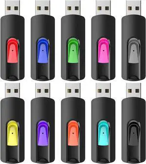 RAOYI 10 Pack 64GB USB Flash Drives Slide Retractable Memory Stick Bulk USB 2.0 Thumb Drive Jump Drive Zip Drive USB Sticks Data Storage Backup for PC Mac (64G, 10 Mixed Color)