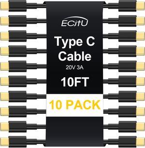 USB C to USB C Cable 10FT (10 Pack), Type C Fast Charging Cord, 20V/3A 60W(MAX) Charger Compatible with Samsung S23/S22/S21/S20, Note 20/10, iPad Pro 12.9/11 Air/Mini, MacBook Pro/Air, PS5 Controller