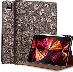 Gexmil Genuine Leather Case for iPad Pro 11 Inch 4/3/2/1st Gen 2022/2021/2020/2018,Smart Folio with Pencil Holder,Protective Shockproof Real Leather Cover,Auto Sleep/Wake,Butterfly Pattern