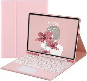 HENGHUI iPad 6/5/Air 2/Pro 9.7 Inch Keyboard Case With Touchpad - Cute Round Key Color Detachable Bluetooth Touch Keyboard Cover (Pink)
