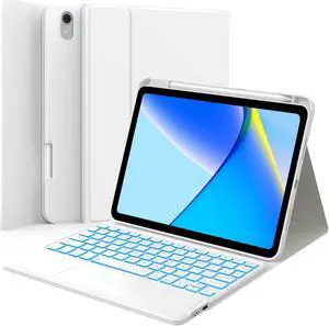 GreenLaw for iPad 10th Generation Case with Keyboard, Stain-Resistant Surface, Dual-Device Connection, 7 Color Backlit, Detachable Wireless Keyboard for iPad 10th Gen. 10.9" 2022, White Smoke