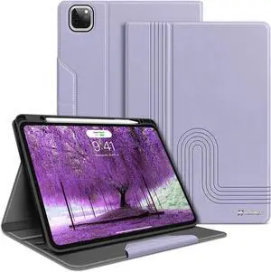 HOLIMET iPad Pro 12.9 2022 Case 6th/5th/4th/3rd Generation 2021 2020 2018 Shockproof Folio Cover with Pencil Holder Auto Sleep, Vegan Leather, Purple
