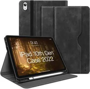 HOLIMET Case for iPad 10th Generation 10.9 Inch 2022 New with Pencil Holder Protective Cases Shockproof Cover for 2022 iPad 10th Gen PU Leather (Fits Model #'s A2696 A2757 A2777), Black