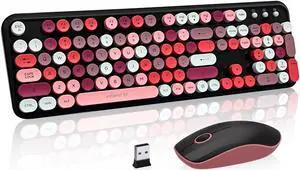 FOPETT Wireless Keyboard and Mouse Combo, 105 Keys Full-Sized 2.4 GHz Round Keycap Colorful Keyboards, USB Receiver Plug and Play, for Windows, Mac, PC, Laptop, Desktop (Blackcolorful)