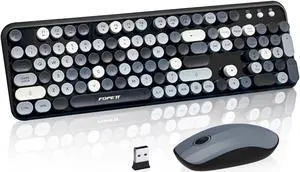 FOPETT Wireless Keyboard and Mouse Combo, 105 Keys Full-Sized 2.4 GHz Round Keycap Colorful Keyboards, USB Receiver Plug and Play, for Windows, Mac, PC, Laptop, Desktop (Grey Colorful)