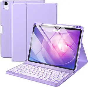 Harvopu iPad Air 11-inch M2/ 10.9 Inch Air 5th 4th Generation Case with Keyboard - Backlit Wireless Detachable, Folio Cover with Pencil Holder for iPad Air 11 2024/ Air 5 2022/ Air 4 (Purple)
