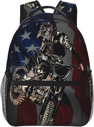 FuriTou Motocross Dirt Bike American Flag Backpack Motorcycle Biker Double Shoulder Bag Laptop Bagpack for Men Women Bookbag for Work Camping Travel