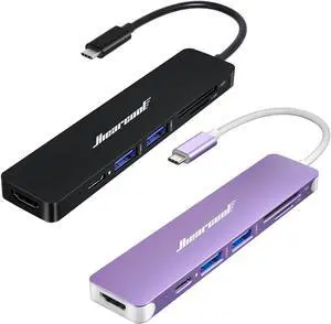 Hiearcool 7IN1 USB C Adapter, USB C Hub-(Carbon Black and Purple)