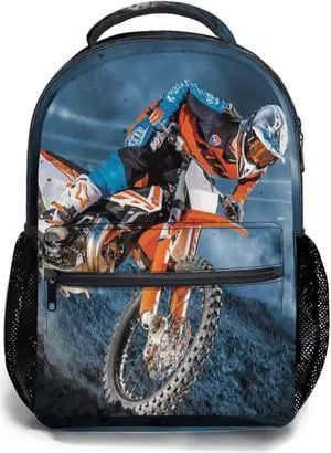 Giwawa Motorcross Backpack for Kids, Dirt Bike Motorcycle School Bag Lightweight Bookbag Daypack for Boys Girls Students Laptop Travel, Adjustable Shoulder Strap & Multiple Pockets