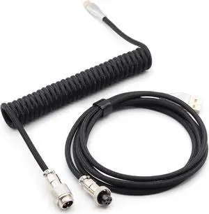 Glacier Premium Durable Quality Braided USB-C to USB-A Coiled Cable with Detachable Metal Aviator Connector Plug for Mechanical Keyboard (Black)