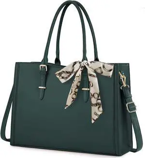 Laptop Bag for Women 15.6 inch Waterproof Laptop Tote Work Bag Leather Computer Tote Briefcase Bag Office Professional Large Capacity Handbag School Shoulder Green