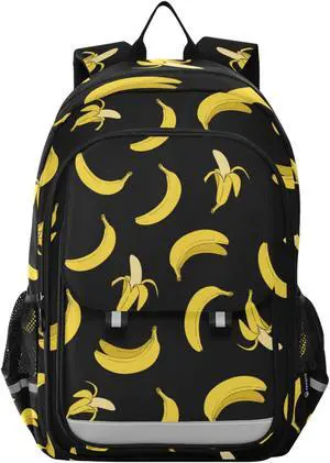 Glaphy Yellow Banana Backpack School Bag Lightweight Laptop Backpack Student Travel Daypack with Reflective Stripes