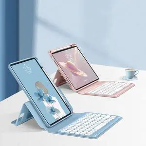 Vertical Magnetic iPad Air 5th Generation 4th Gen 10.9 inch Keyboard Case iPad Pro 11 Round Key Colour Keyboard Magnet Detachable Clear Back Cover with Pencil Holder, Black