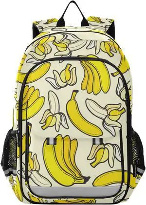 Glaphy Yellow Banana Backpack School Bag Lightweight Laptop Backpacks Students Travel Daypack with Reflective Stripes