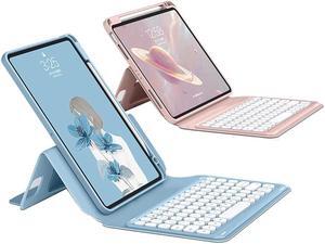 iPad Mini 6 (6th Generation) Magnetic Case with Keyboard Vertical Stand Round Key Detachable Transparent Back Cover with Pencil Holder for iPad Mini 6th Gen 2021, Purple Gray