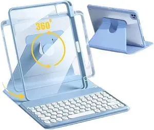 Keyboard Case for iPad 9th/8th /7th Generation, iPad 10.2 Case with Keyboard, Rotating Detachable Round Keys Clear Cover with Pencil Holder for iPad9/iPad 8/iPad 7 (iPad 9/iPad 8/iPad 7, Blue)