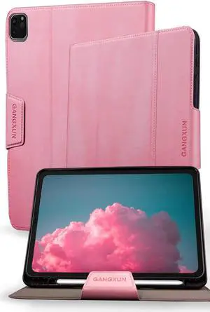 iPad Pro 11-inch Case 4th/3rd/2nd/1st Generation (2022/2021/2020/2018) with Built-in Pencil Holder, Vegan Leather Smart Cover, Auto Sleep/Wake, Multi-Angle Viewing Stand Folio Cases (Pink)