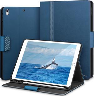 KingBlanc Case for iPad Air (3rd Generation) 10.5" 2019 / iPad Pro 10.5 inch 2017 Case with Apple Pencil Holder, Vegan Leather Smart Cover, Auto Sleep/Wake, Multi-Angle Folding, Blue