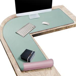 Vyaaa L-Shaped Leather Desk Pad, Two Tone Gaming Mouse Pad for Corner Desk Mat, Office and Home, 43 x 43 x 15.7 Inch, Pink and Green