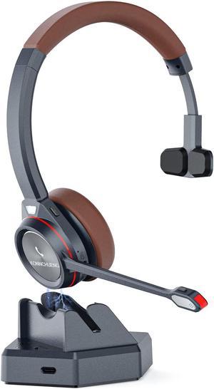 Wireless Headset with Microphone for Work, in-Built with USB Dongle for PC, Mono 5.2 Bluetooth Headset for Computer Cell Phone Home Office Microsoft Teams Skype Video Conference Voice Recognition