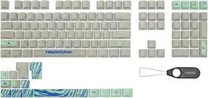 Higround Seafoam Topograph PBT Dye Sub Keycaps for Mechanical Gaming Keyboards, Full 123 Key Set, Cool Custom Side Print Keycaps for Cherry MX Switches, OEM Profile, ANSI ISO Support, US Layout