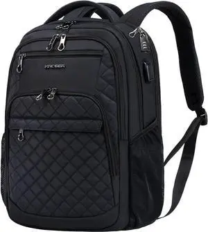 KROSER Travel Laptop Backpack 17 Inch Large Computer Backpack Water-Repellent Daypack with USB Charging Port RFID Pockets for Work/Business/College/Men/Women(Quilted)