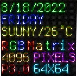 64x64 RGB LED Matrix Panel Full Color for Raspberry Pi/Ardui 192x192 mm 3mm Pitch 4096 LEDs Adjustable Brightness
