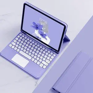 SENLAN iPad 9/Air3 Pro10.5 Keyboard Case Touchpad Magnetic Detachable Bluetooth Keyboard Slim Smart case Round Key for iPad 9th/10.5'', Purple