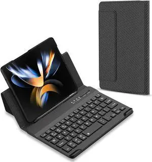 Libeagle Compatible with Samsung Galaxy Z fold 6/5/4/3/2, Google Pixel Fold Mini Wireless Bluetooth Keyboard Leather Case, Easy to Carry, Typing Comfortable - Carbon Fiber