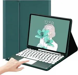 SENLAN iPad 9/Air3 Pro10.5 Keyboard Case Touchpad Magnetic Detachable Bluetooth Keyboard Slim Smart case Round Key for iPad 9th/10.2''/10.5'', Dark Green