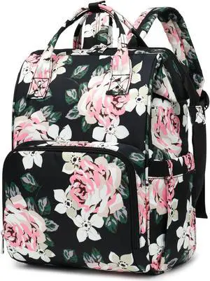 Yusudan Floral Laptop Backpack for Women Men, 15.6 inch College School Backpacks Bookbag for Work/School/Travel/Business (Flower)