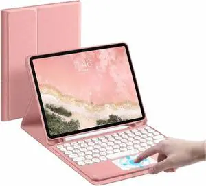 SENLAN iPad 9 iPad 8 iPad 7/Air3 Pro10.5 Keyboard Case Touchpad Magnetic Detachable Bluetooth Keyboard Slim Smart case Round Key for iPad 9th 8th 7th Gen 10.2'' /10.5'' (iPad 10.2''/10.5'', Pink)
