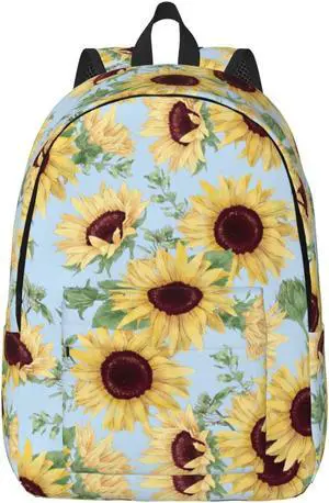 IRIHISKY Backpack Sunflower Blue Floral Watercolor Laptop Rucksack School Bookbag Casual Daypack for 3th 4th 5th Student Teens Travel Hiking 16 Inch
